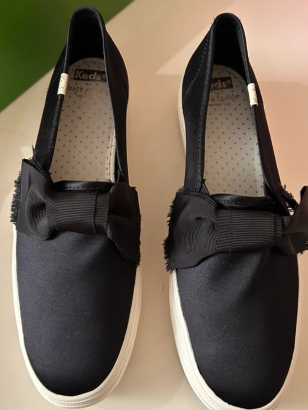 Kate Spade Keds: Black Slip on Deck Shoes